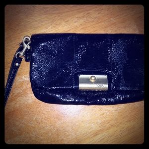 coach black leather clutch wristlet purse
